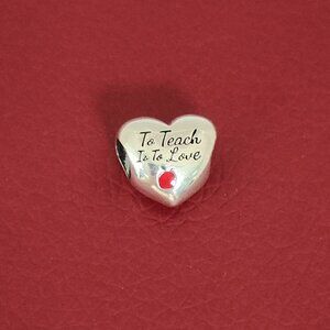 Pandora Charm To Teach Is To Love Heart Charm S925 Sterling Silver with box